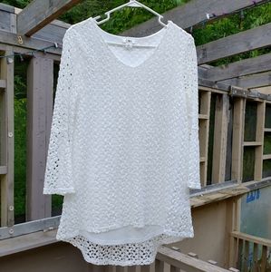 Cato High-Low White Bell Sleeve Lace Tunic